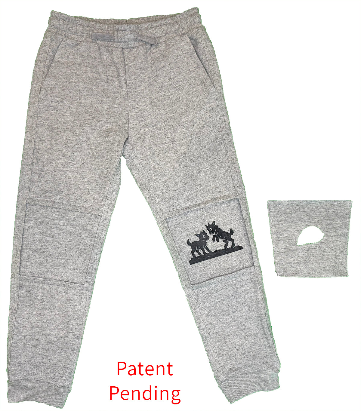 Double-Layer Sweatpants--DisCover-Knee™ Snip-a-Stitch™ to Reveal Playful Goat Kids